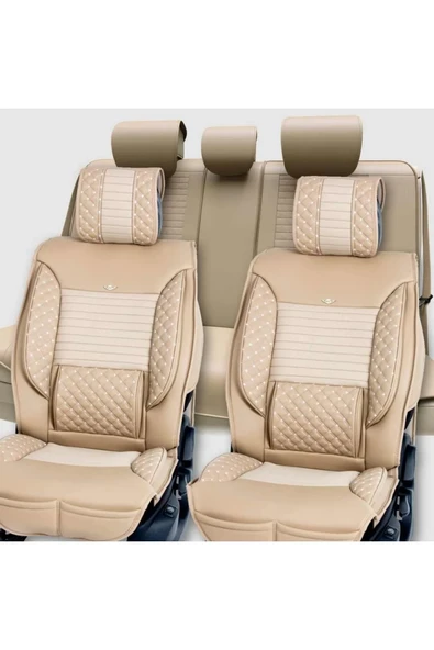 Chevrolet Cruze Sedan Lüks Deri Oto Koltuk Kılıfı Ön/arka Set Bej ürün görseli 1