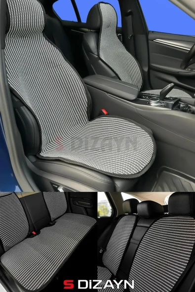 S-Dizayn Oto Koltuk Koruyucu Kılıf Set Çizgili Füme Beyaz Universal 2+3 Parça Ön Arka ürün görseli 1
