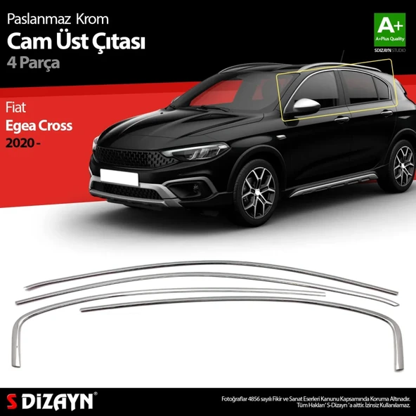 S-Dizayn Fiat Egea Cross Krom Cam Üst Çıtası 4 Prç. 2020 Üzeri (Mat Krom) A+ Kalite ürün görseli 1