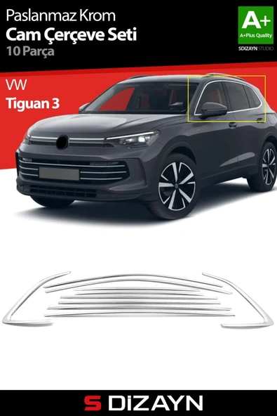 S-Dizayn VW Tiguan 3 Krom Cam Çerçeve Seti 10 Prç. 2024 Üzeri A+ Kalite ürün görseli 1