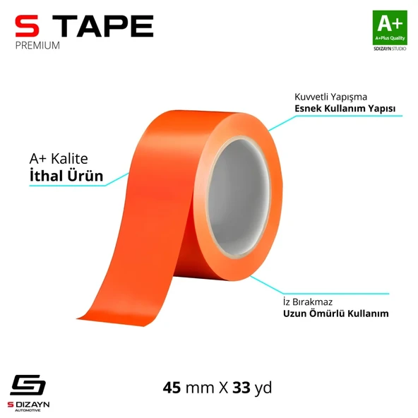 S-Dizayn Oto Cam - Montaj Bandı İthal Turuncu 45mm x 33 Yd A+Kalite ürün görseli 1
