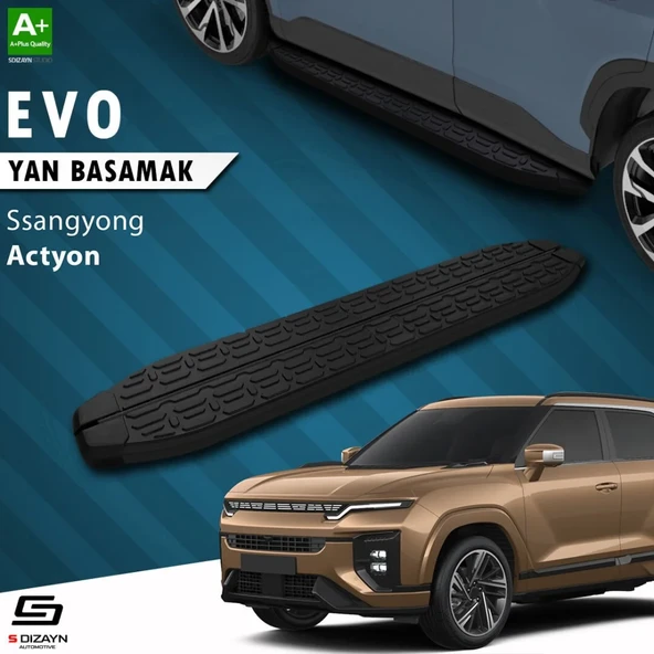 S-Dizayn Ssangyong Actyon Evo Siyah Yan Basamak 183 Cm 2024 Üzeri A+ Kalite ürün görseli 1