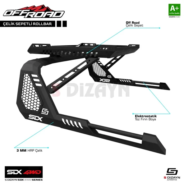 S-Dizayn SDX 4WD Off Road Ford Ranger 4 Sepetli Çelik Roll Bar V1 2023 Üzeri ürün görseli 1