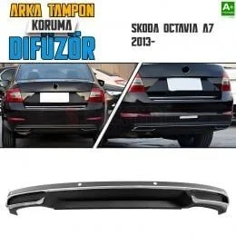 Skoda Octavia Uyumlu A7 Arka Tampon Difüzör Egzozlu OEM Stil 2013 Üzeri Parça ürün görseli 1