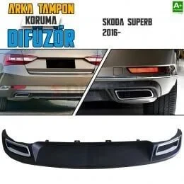 Skoda SuperB Uyumlu Arka Tampon Difüzör Egzozlu OEM Stil 2016 Üzeri Parça ürün görseli 1