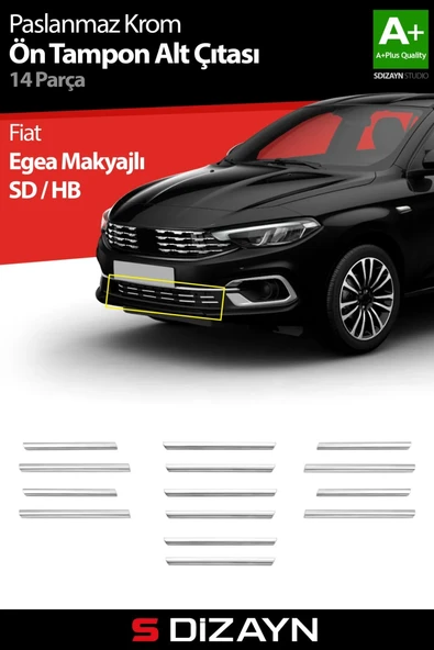 S-Dizayn Fiat Egea Krom Ön Tampon Alt Çıtası Diamond Model 14 Prç. 2020 Üzeri (Parlak Krom) A+ Kalite ürün görseli 1