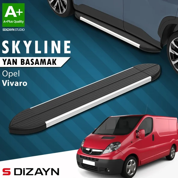 S-Dizayn Opel Vivaro A Kısa Şase Skyline Aluminyum Yan Basamak 223 Cm 2001-2014 A+ Kalite ürün görseli 1