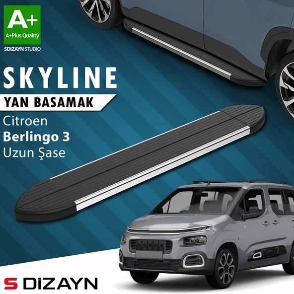 S-Dizayn Citroen Berlingo 3 Uzun Şase Skyline Krom Yan Basamak 213 Cm 2018 Üzeri A+ Kalite ürün görseli 1
