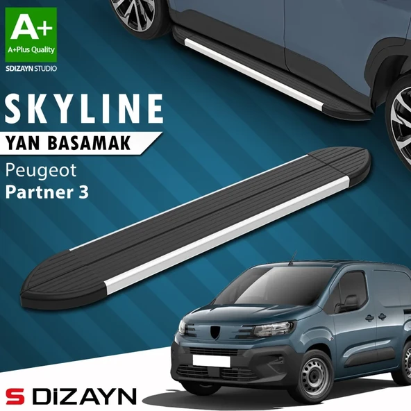 S-Dizayn Peugeot Partner 3 Kısa Şase Skyline Aluminyum Yan Basamak 203 Cm 2018 Üzeri A+ Kalite ürün görseli 1