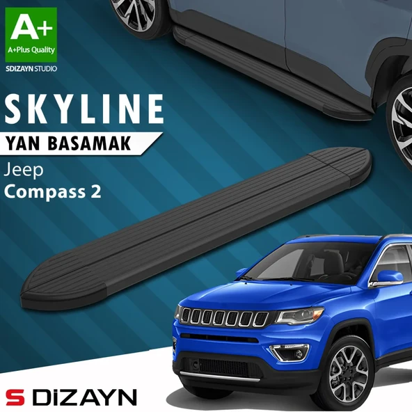 S-Dizayn Jeep Compass 2 Skyline Siyah Yan Basamak 173 Cm 2017 Üzeri A+ Kalite ürün görseli 1