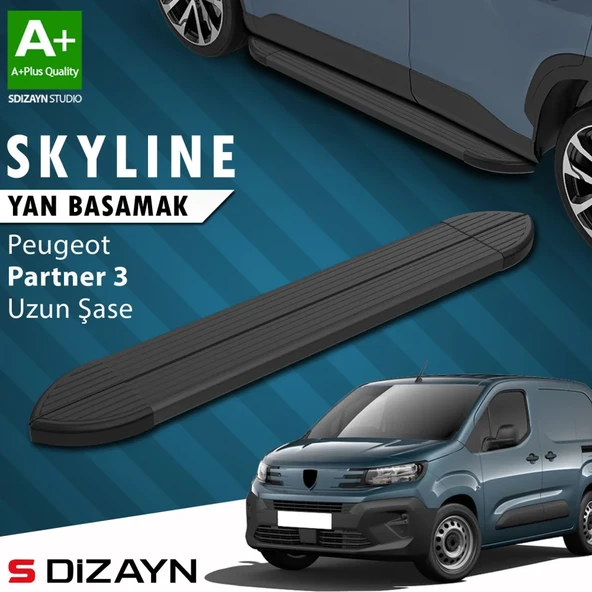 S-Dizayn Peugeot Partner 3 Uzun Şase Skyline Siyah Yan Basamak 213 Cm 2018 Üzeri A+ Kalite ürün görseli 1
