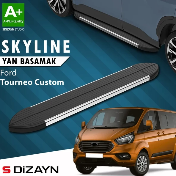 S-Dizayn Ford Tourneo Custom Kısa Şase Skyline Krom Yan Basamak 203 Cm 2012-2023 A+ Kalite ürün görseli 1