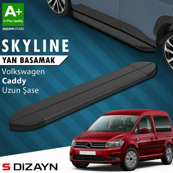 S-Dizayn VW Caddy 3 Uzun Şase Skyline Siyah Yan Basamak 223 Cm 2004-2020 A+ Kalite ürün görseli 1