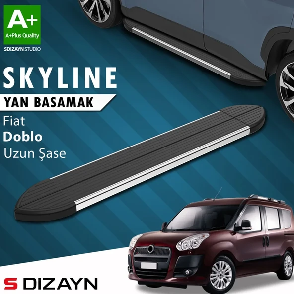 S-Dizayn Fiat Doblo 2 Uzun Şase Skyline Krom Yan Basamak 223 Cm 2010-2023 A+ Kalite ürün görseli 1