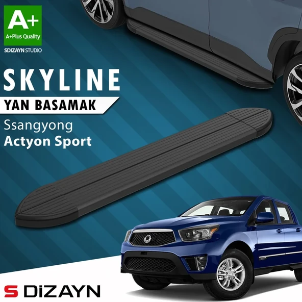 S-Dizayn Ssangyong Actyon Sports Skyline Siyah Yan Basamak 203 Cm 2007-2018 A+ Kalite ürün görseli 1