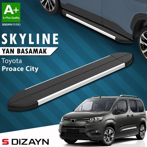 S-Dizayn Toyota Proace City Kısa Şase Skyline Aluminyum Yan Basamak 203 Cm 2018 Üzeri A+ Kalite ürün görseli 1