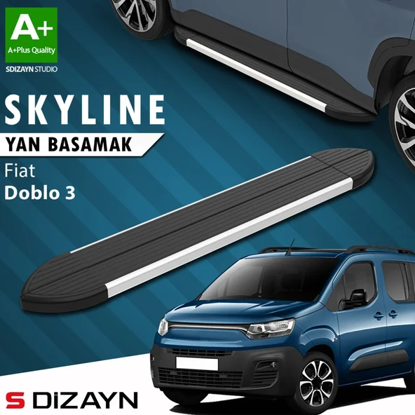S-Dizayn Fiat Doblo 3 Kısa Şase Skyline Aluminyum Yan Basamak 203 Cm 2023 Üzeri A+ Kalite ürün görseli 1