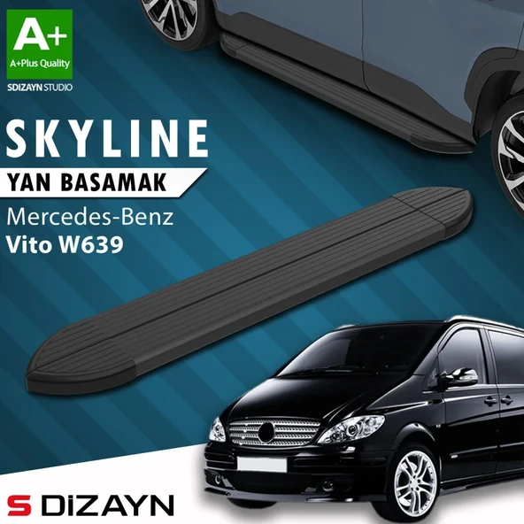 S-Dizayn Mercedes Vito W639 Kısa Şase Skyline Siyah Yan Basamak 233 Cm 2004-2014 A+ Kalite ürün görseli 1