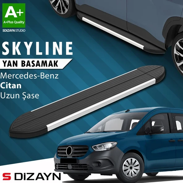 S-Dizayn Mercedes Citan Uzun Şase Skyline Aluminyum Yan Basamak 223 Cm 2012-2021 A+ Kalite ürün görseli 1