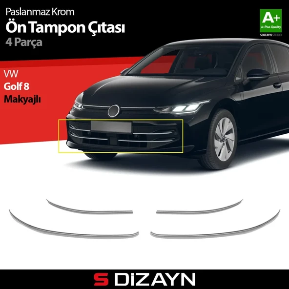 S-Dizayn VW Golf 8.5 Makyajlı HB Krom Ön Tampon Çıtası 4 Prç. 2024 Üzeri A+ Kalite ürün görseli 1