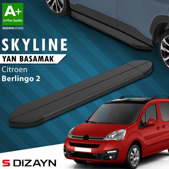 S-Dizayn Citroen Berlingo 2 Skyline Siyah Yan Basamak 193 Cm 2008-2018 A+ Kalite ürün görseli 1