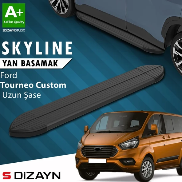 S-Dizayn Ford Tourneo Custom Uzun Şase Skyline Siyah Yan Basamak 243 Cm 2012-2023 A+ Kalite ürün görseli 1