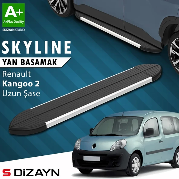 S-Dizayn Renault Kangoo 2 Uzun Şase Skyline Aluminyum Yan Basamak 223 Cm 2008-2020 A+ Kalite ürün görseli 1