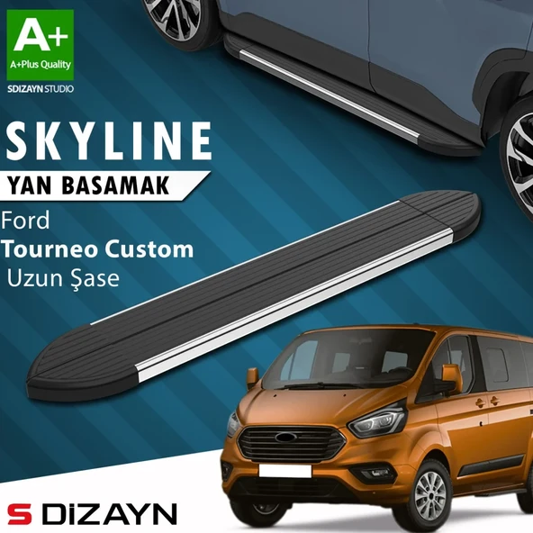S-Dizayn Ford Tourneo Custom Uzun Şase Skyline Krom Yan Basamak 243 Cm 2012-2023 A+ Kalite ürün görseli 1