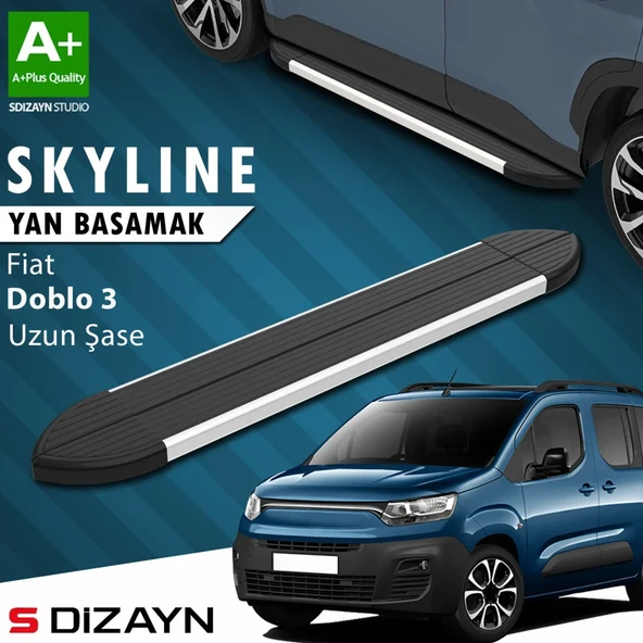 S-Dizayn Fiat Doblo 3 Uzun Şase Skyline Aluminyum Yan Basamak 213 Cm 2023 Üzeri A+ Kalite ürün görseli 1