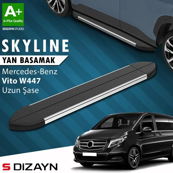 S-Dizayn Mercedes Vito W447 Uzun Şase Skyline Krom Yan Basamak 253 Cm 2014 Üzeri A+ Kalite ürün görseli 1