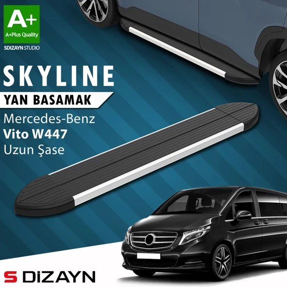 S-Dizayn Mercedes Vito W447 Uzun Şase Skyline Aluminyum Yan Basamak 253 Cm 2014 Üzeri A+ Kalite ürün görseli 1