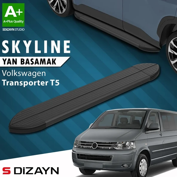 S-Dizayn VW Transporter T5 Kısa Şase Skyline Siyah Yan Basamak 213 Cm 2003-2015 A+ Kalite ürün görseli 1