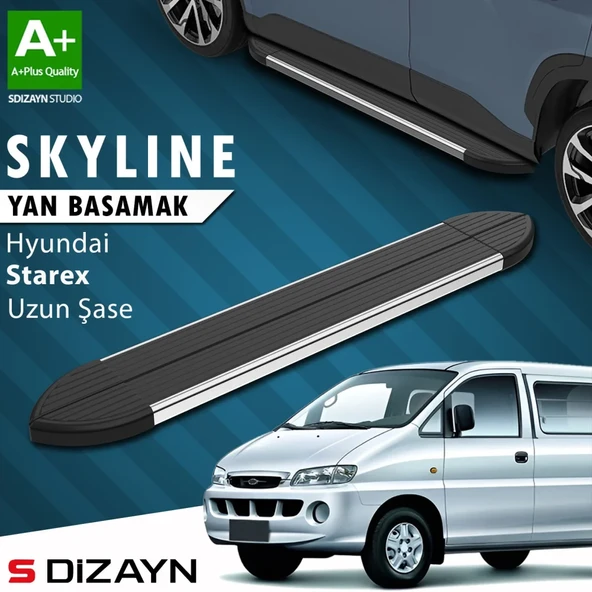 S-Dizayn Hyundai H-1 Starex Uzun Şase Skyline Krom Yan Basamak 213 Cm 1998-2007 A+ Kalite ürün görseli 1