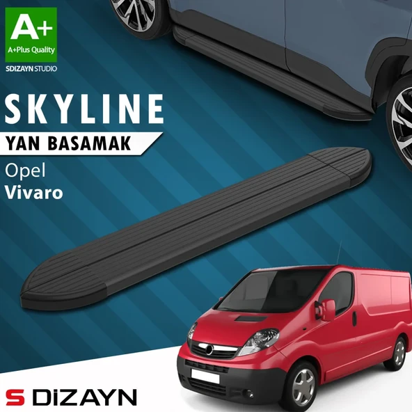S-Dizayn Opel Vivaro A Kısa Şase Skyline Siyah Yan Basamak 223 Cm 2001-2014 A+ Kalite ürün görseli 1