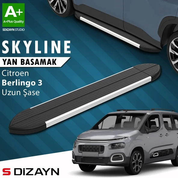 S-Dizayn Citroen Berlingo 3 Uzun Şase Skyline Aluminyum Yan Basamak 213 Cm 2018 Üzeri A+ Kalite ürün görseli 1