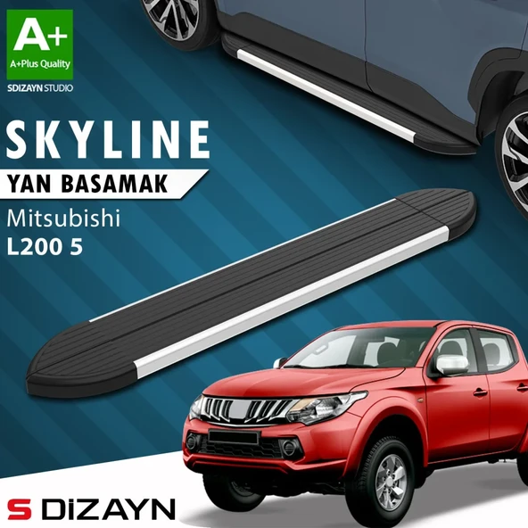 S-Dizayn Mitsubishi L200 5 Skyline Aluminyum Yan Basamak 193 Cm 2015-2019 A+ Kalite ürün görseli 1