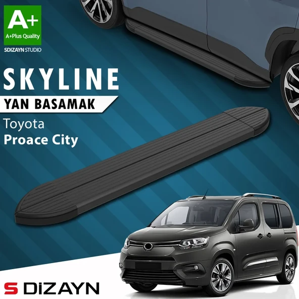 S-Dizayn Toyota Proace City Kısa Şase Skyline Siyah Yan Basamak 203 Cm 2018 Üzeri A+ Kalite ürün görseli 1