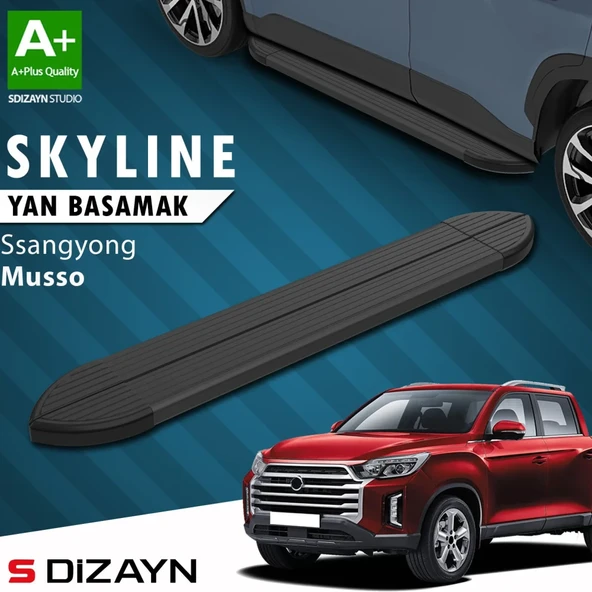 S-Dizayn Ssangyong Musso Skyline Siyah Yan Basamak 203 Cm 2018 Üzeri A+ Kalite ürün görseli 1