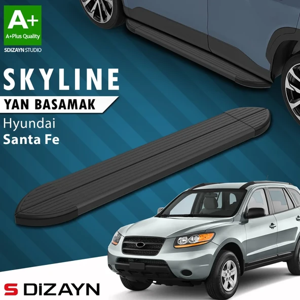 S-Dizayn Hyundai Santa Fe Skyline Siyah Yan Basamak 163 Cm 2000-2006 A+ Kalite ürün görseli 1