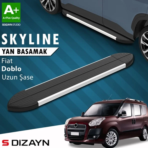 S-Dizayn Fiat Doblo 2 Uzun Şase Skyline Aluminyum Yan Basamak 223 Cm 2010-2023 A+ Kalite ürün görseli 1