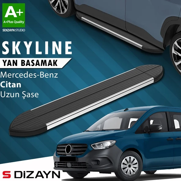 S-Dizayn Mercedes Citan Uzun Şase Skyline Krom Yan Basamak 223 Cm 2012-2021 A+ Kalite ürün görseli 1