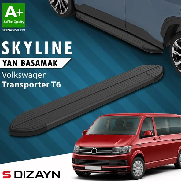 S-Dizayn VW Transporter T6 Kısa Şase Skyline Siyah Yan Basamak 213 Cm 2015-2019 A+ Kalite ürün görseli 1