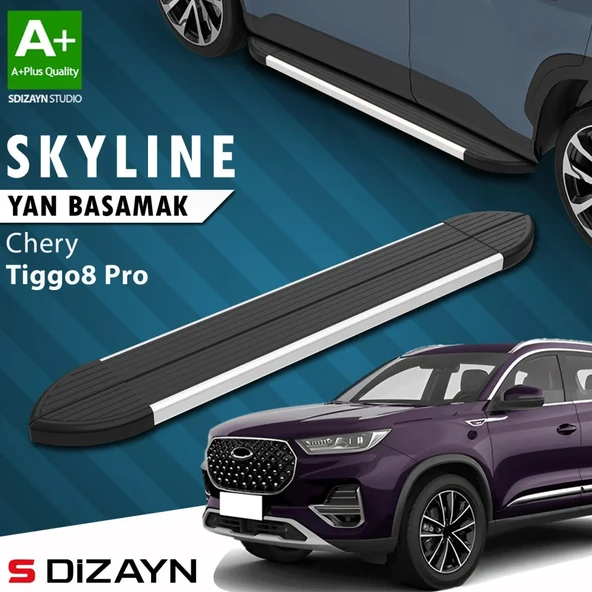S-Dizayn Chery Tiggo8 Pro Skyline Aluminyum Yan Basamak 183 Cm 2022 Üzeri A+ Kalite ürün görseli 1