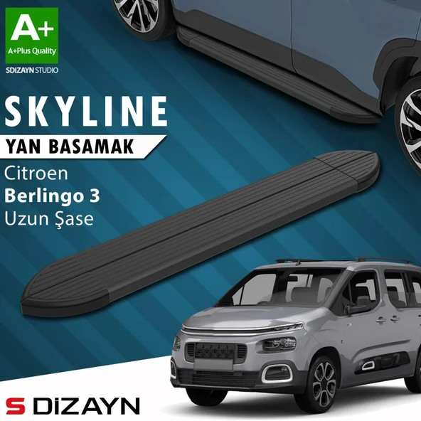 S-Dizayn Citroen Berlingo 3 Uzun Şase Skyline Siyah Yan Basamak 213 Cm 2018 Üzeri A+ Kalite ürün görseli 1