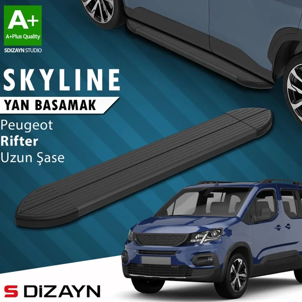 S-Dizayn Peugeot Rifter Uzun Şase Skyline Siyah Yan Basamak 213 Cm 2019-2023 A+ Kalite ürün görseli 1