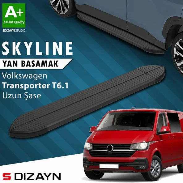 S-Dizayn VW Transporter T6.1 Uzun Şase Skyline Siyah Yan Basamak 253 Cm 2019-2024 A+ Kalite ürün görseli 1