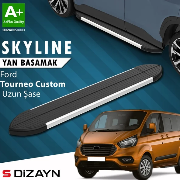 S-Dizayn Ford Tourneo Custom Uzun Şase Skyline Aluminyum Yan Basamak 243 Cm 2012-2023 A+ Kalite ürün görseli 1