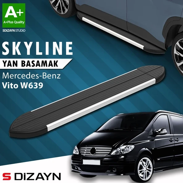 S-Dizayn Mercedes Vito W639 Kısa Şase Skyline Aluminyum Yan Basamak 233 Cm 2004-2014 A+ Kalite ürün görseli 1