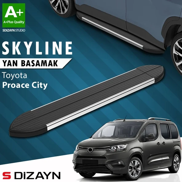 S-Dizayn Toyota Proace City Kısa Şase Skyline Krom Yan Basamak 203 Cm 2018 Üzeri A+ Kalite ürün görseli 1