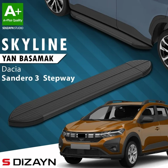 S-Dizayn Dacia Sandero 3 Stepway Skyline Siyah Yan Basamak 183 Cm 2020 Üzeri A+ Kalite ürün görseli 1